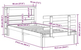 Estrutura cama c/ cabeceira 90x190 cm pinho maciço castanho-mel