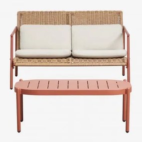 Conjunto De Jardim Com Sofá De 2 Lugares E Mesa De Centro Em Alumínio E Rattan Sintético Duroli Terracota - Sklum