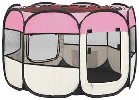 Parque dobrável p/ cão c/ saco de transporte 90x90x58 cm rosa