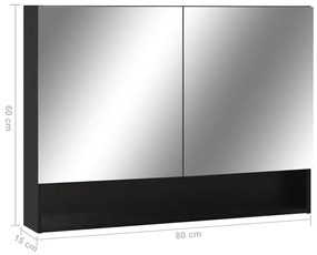 Armário espelhado casa de banho com LED 80x15x60 cm MDF preto
