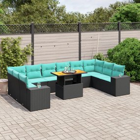 vidaXL 11 pcs conjunto sofás de jardim c/ almofadões vime PE preto