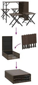 5 pcs conjunto de jantar para jardim dobrável vime PE castanho