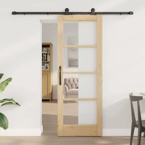 vidaXL Porta Deslizante com Conjunto de Ferragens 'ORKDAL'Madeira Sólida &amp; Vidro