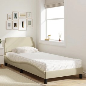 Cama com colchão 90x200 cm tecido cor creme