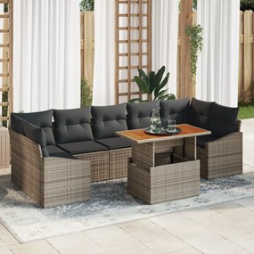 Conjunto de Sofás de Jardim de 8 Peças com Almofadas Cinza em Polirrat