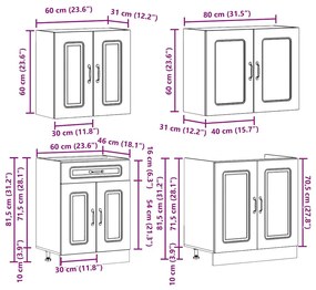 4 peças armário de cozinha conjunto Kalmar branco brilhante