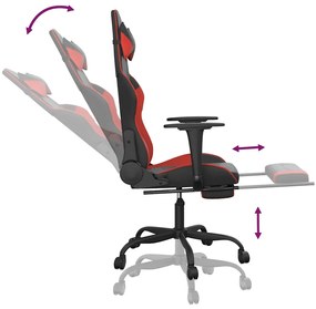 Cadeira gaming massagem + apoio pés couro artif. preto/vermelho