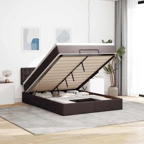 Estrutura cama otomana colchão 140x200cm tecido castanho escuro