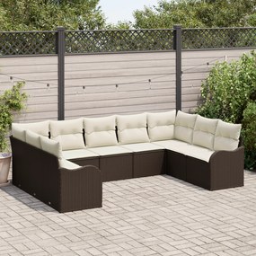 Conjunto de Sofá de Jardim vidaXL 9 Peças com Almofadas Castanho Vime