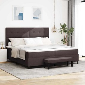 vidaXL Cama Box com Colchão & Banco Marrom Escuro 200x200 cm Tecido