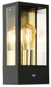 Candeeiro de parede exterior preto com sensor crepuscular dourado - Rotterdam