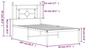 Estrutura de cama com cabeceira 90x200 cm metal preto