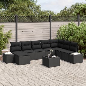 vidaXL Conjunto de sofá de jardim 9 peças com almofadas em rattan sintético bege