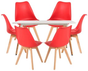 Conjunto Mesa Tower Retangular 120 x 80 cm Branca e Pack 6 Cadeiras Synk Basic - Vermelho