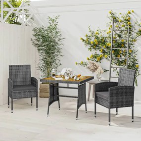 vidaXL 3 pcs conjunto de jantar para exterior vime PE cinzento