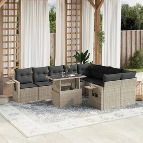 vidaXL 10 pcs conj. sofás jardim com almofadões vime PE cinzento-claro