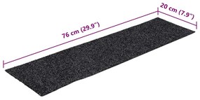 Tapetes de escada adesivos 30 pcs 76x20 cm retangular cinzento