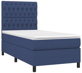 Cama box spring c/ colchão e LED 100x200 cm tecido azul