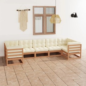vidaXL 7 pcs conj. lounge jardim almofadões pinho maciço castanho mel