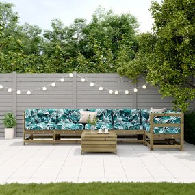 7 pcs conjunto lounge de jardim c/ almofadões pinho impregnado
