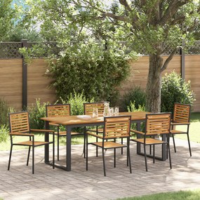 Conjunto de Jantar para Jardim vidaXL 7 Peças Preto em Polyrattan Acácia