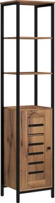 Coluna Casa de Banho Armário Alto Casa de Banho Estreito com Porta de Ripas Prateleiras Ajustáveis 37x30x167 cm Castanho Rústico