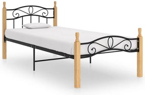 Estrutura de cama 90x200 cm metal/madeira carvalho maciça preto