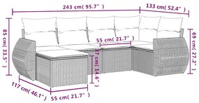 6 pcs conj. sofás jardim com almofadões vime PE cinzento-claro