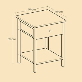 Mesa lateral, mesa cabeçeira com gaveta e prateleira 40 x 40 x 55 cm em preto