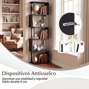 Estante de 5 prateleiras geométrica em forma de S com estrutura metálica e sistema anti-tombamento 38 x 23 x 147 cm Preta