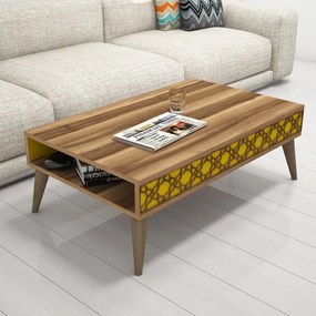 Mesa de Centro City – Nogueira e Amarelo – 105x36,6x60 cm