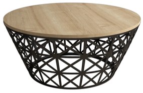 Mesa de Centro Stil Metal Ferforje – Carvalho Preto – 90x90x38 cm