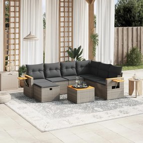 vidaXL 8 pcs conjunto sofás de jardim c/ almofadões vime PE cinzento