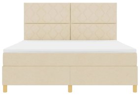 Cama Box Spring com Colchão &amp; LED Creme 180x200 cm Tecido