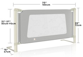 Barra de Cama 180 cm com Elevador Vertical Regulável em Altura e Feito Duplo de Segurança Cinza