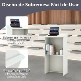 Suporte para pódio 58 x 40 x 116,5 cm com prateleira e orifícios para cabos Branco