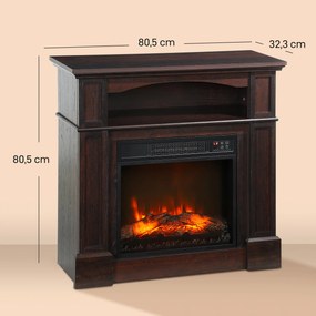Lareira elétrica com efeito de chamas LED e luminosidade regulável, com comando à distância - 1800 W - 80,5 x 32,3 x 80,5 cm castanho e preto