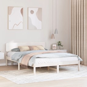 vidaXL Estrado de Cama com Cabeceira Branca 200x200 cm Madeira de Pinho Sólido