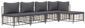 5 pcs conjunto lounge de jardim c/ almofadões vime PE antracite