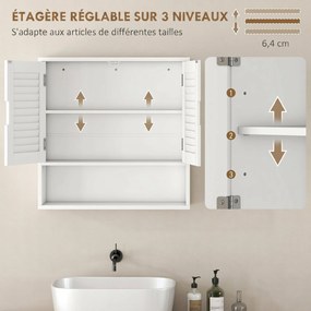 Armário de Parede de Casa de Banho com Porta de Ripas, 60 x 20 x 60 cm, Prateleira Ajustável, Branco