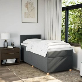 Cama box spring com colchão solteiro tecido cinzento-escuro