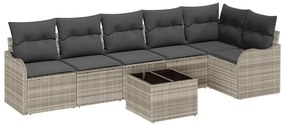 Conjunto de Sofás de Jardim com 7 Peças com Almofadas Cinza Rattan Pol