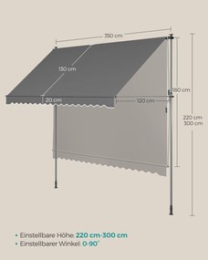 Toldo com manivela 350 x 120 cm antracite