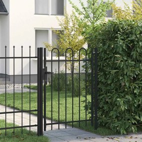 vidaXL Portão de vedação individual com topo arqueado aço 1x1,2m preto