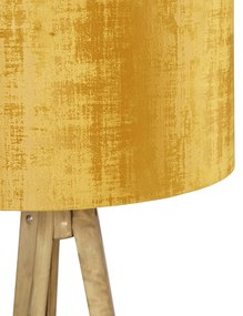 Tripé rústico madeira vintage abajur dourado 50cm - TRIPOD Classic Rústico