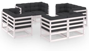 vidaXL 8 pcs conjunto lounge de jardim c/ almofadões pinho maciço