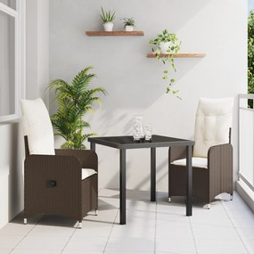 vidaXL Conjunto de Jantar de Jardim de 3 Peças com Almofadas Castanho de Vime PE