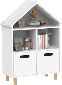 Estante infantil com 3 prateleiras e duas gavetas em forma de casa, 63,7 x 29,7 x 89 cm, branca