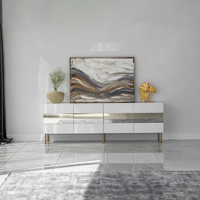 Móvel TV Leon – Branco e Dourado – 180x59x35 cm