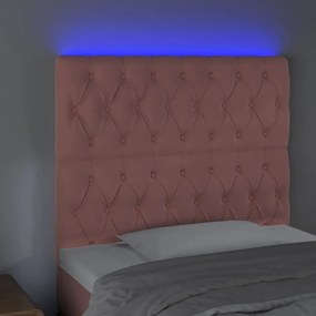 Cabeceira de cama c/ luzes LED veludo 90x7x118/128 cm rosa